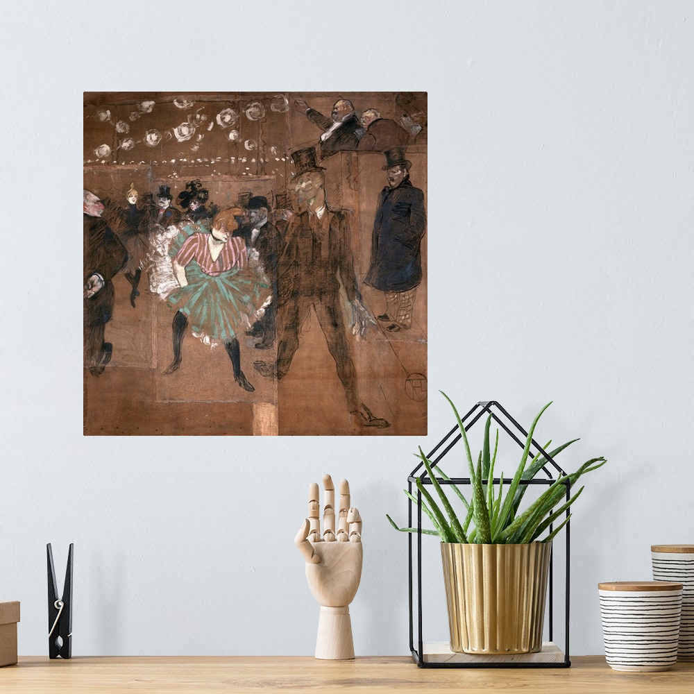 A bohemian room featuring Painting of a dancehall filled with dancers under bright lights with a balcony of people overlook...