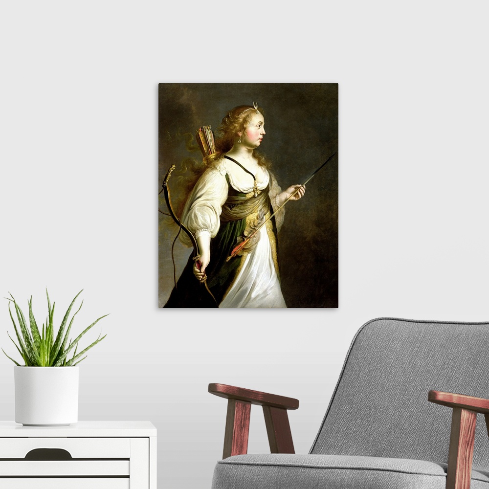 A modern room featuring BAL77027 Diana  by Camerarius, Adam (fl.1644-65); oil on canvas; 111.1x91.7 cm; Johnny van Haefte...
