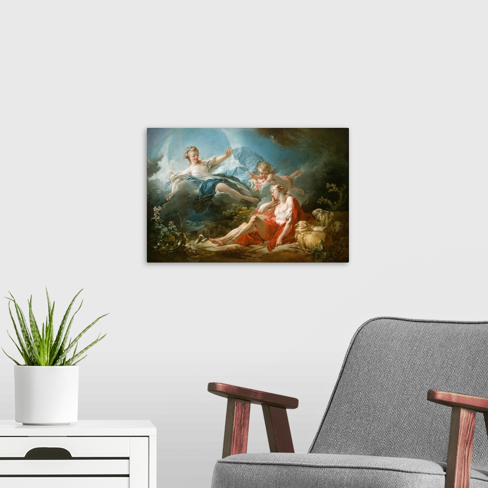 A modern room featuring Diana and Endymion, c. 1753-56, oil on canvas.  By Jean-Honore Fragonard (1732-1806).