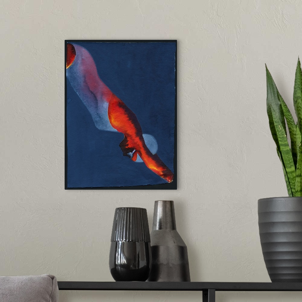 A modern room featuring Contemporary watercolor painting of a swimming from a profile diving into the water.