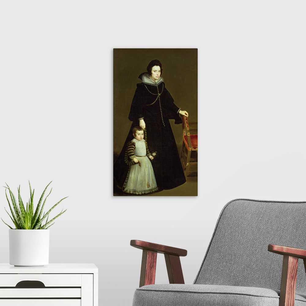 A modern room featuring XIR61305 Dona Antonia de Ipenarrieta y Galdos (1599-1635) and her Son, c.1631 (oil on canvas)  by...