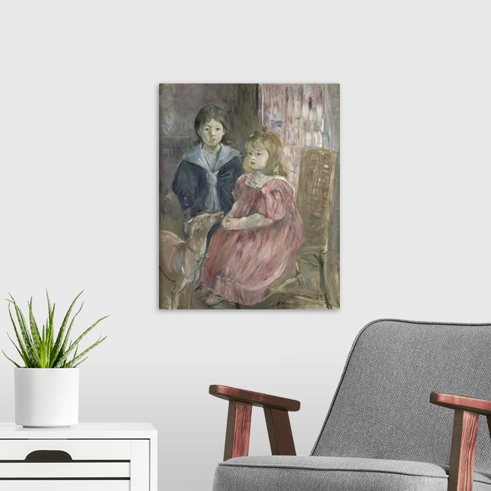 A modern room featuring Double portrait of Charley and Jeannie Thomas, children of the artist's cousin, Gabriel Thomas, 1...