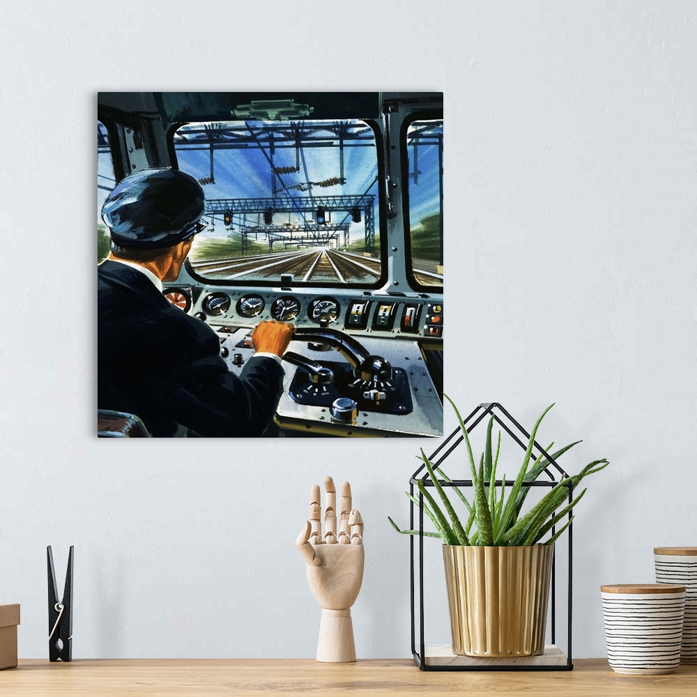 A bohemian room featuring Driving an electric train