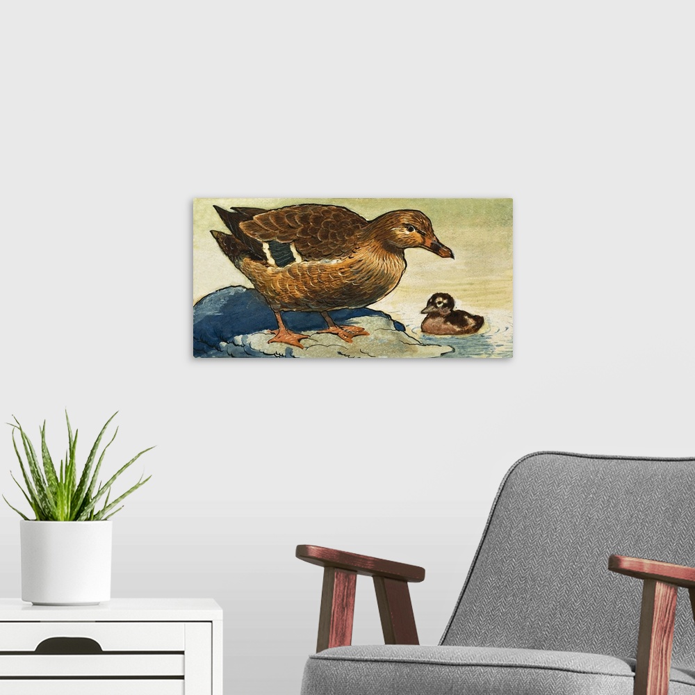 A modern room featuring Duck and Duckling. Original artwork.
