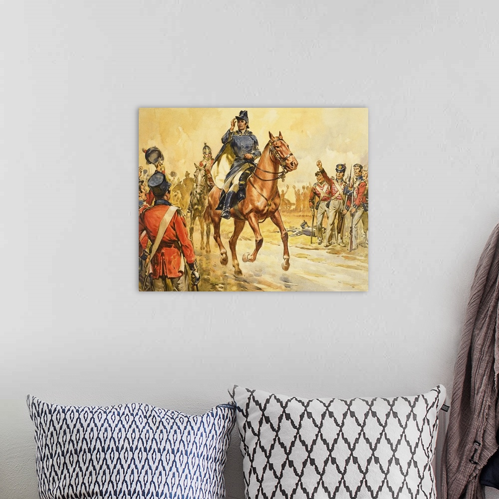 A bohemian room featuring Duke of Wellington Rallying his Troops. Original artwork for Look and Learn.