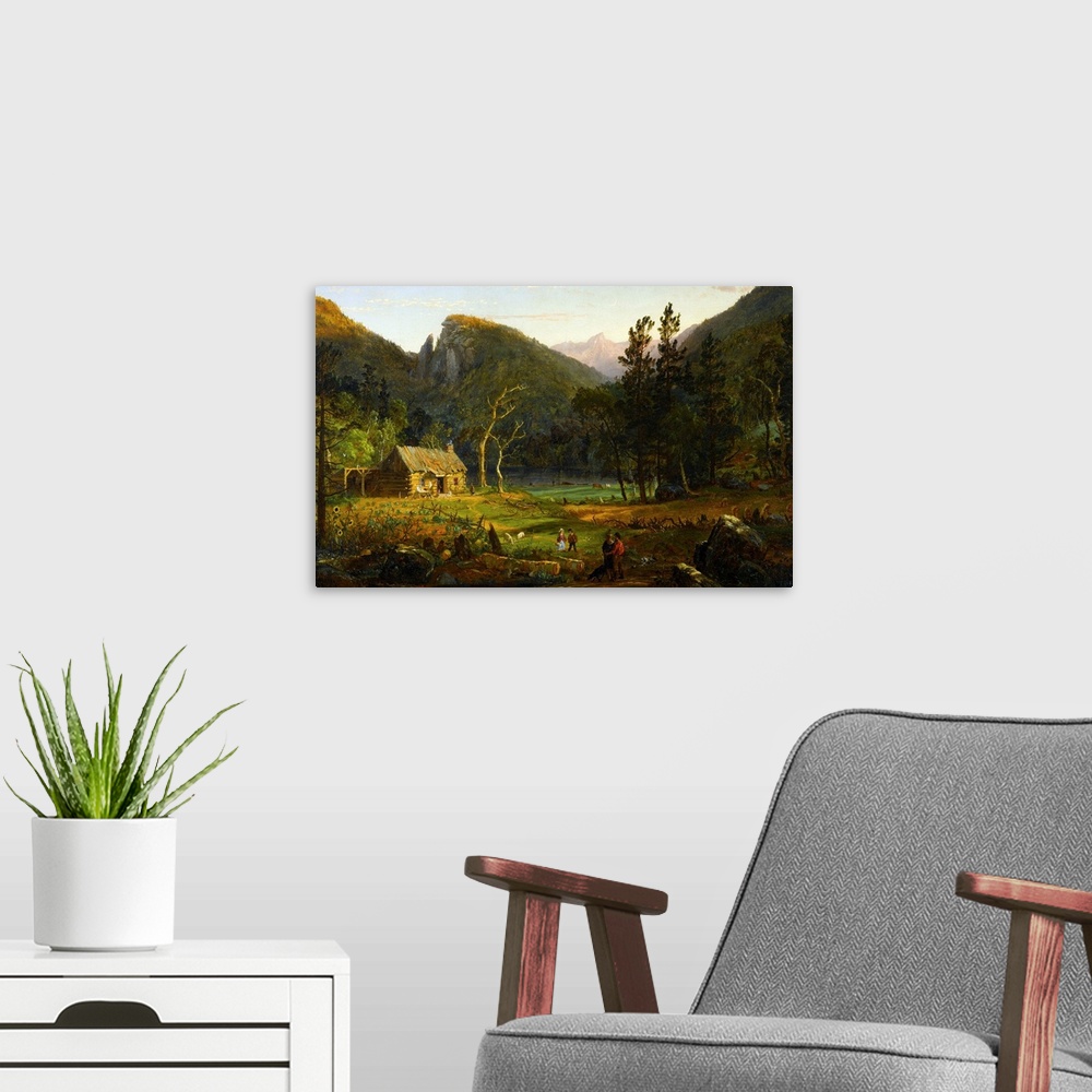 A modern room featuring Originally oil on canvas, mounted on panel.