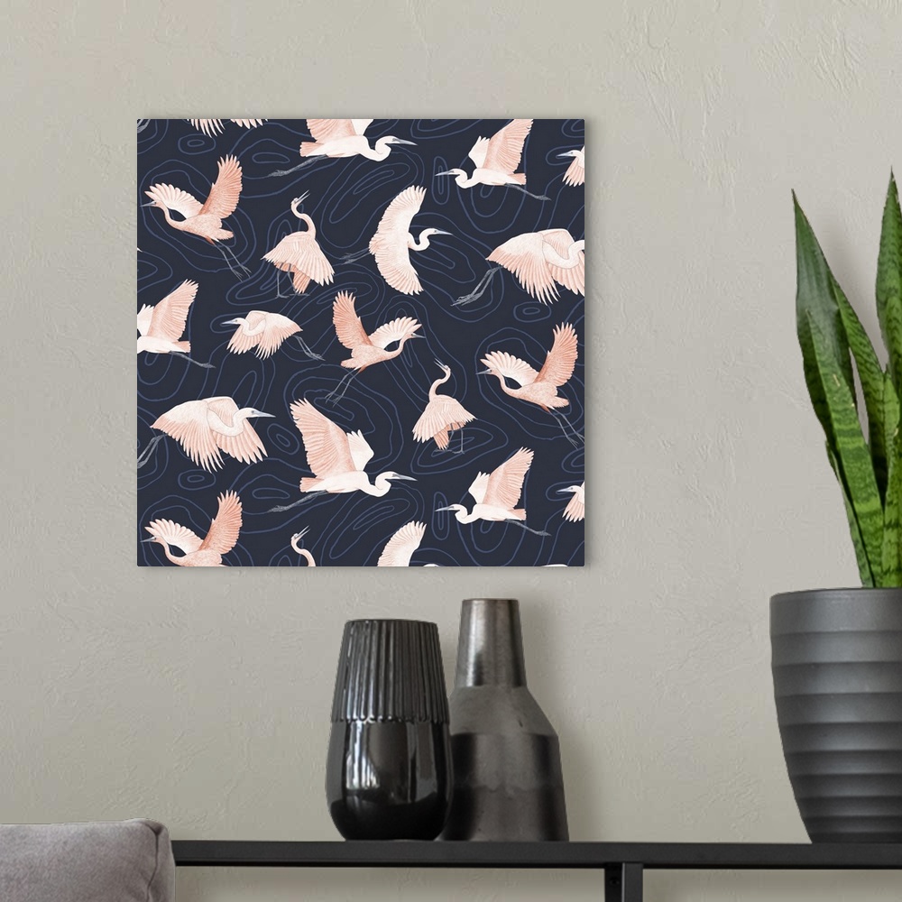 A modern room featuring Egrets Pattern I, 2022