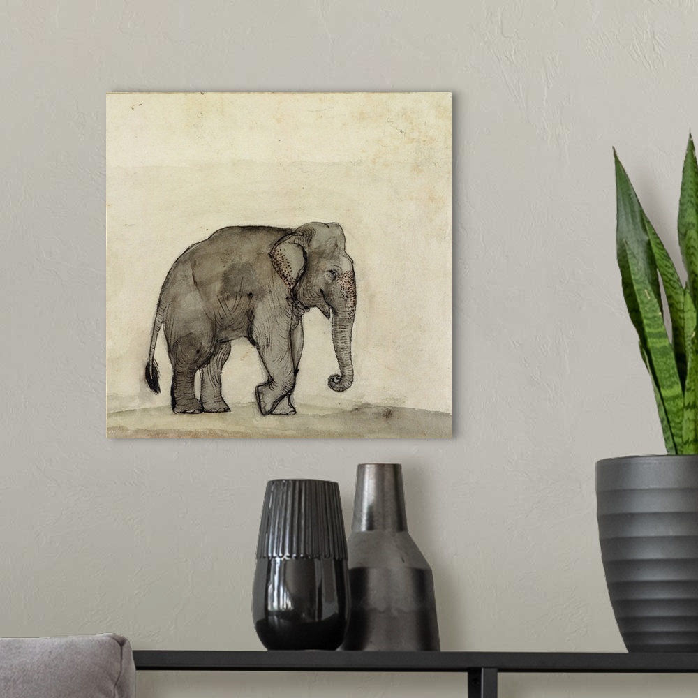 A modern room featuring XYC225458 Elephant, c.1790 (pen
