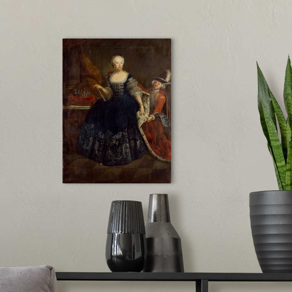 A modern room featuring XPH330602 Elisabeth Christine von Braunschweig as Queen (oil on canvas)  by Pesne, Antoine (1683-...