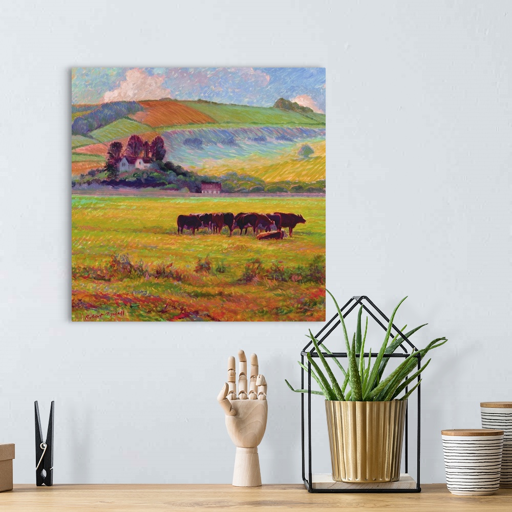 A bohemian room featuring Evening Cattle, Cuckmere Valley, Sussex