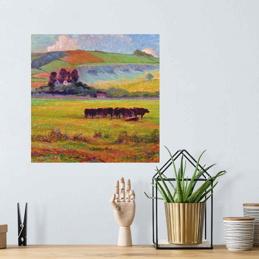 A bohemian room featuring Evening Cattle, Cuckmere Valley, Sussex