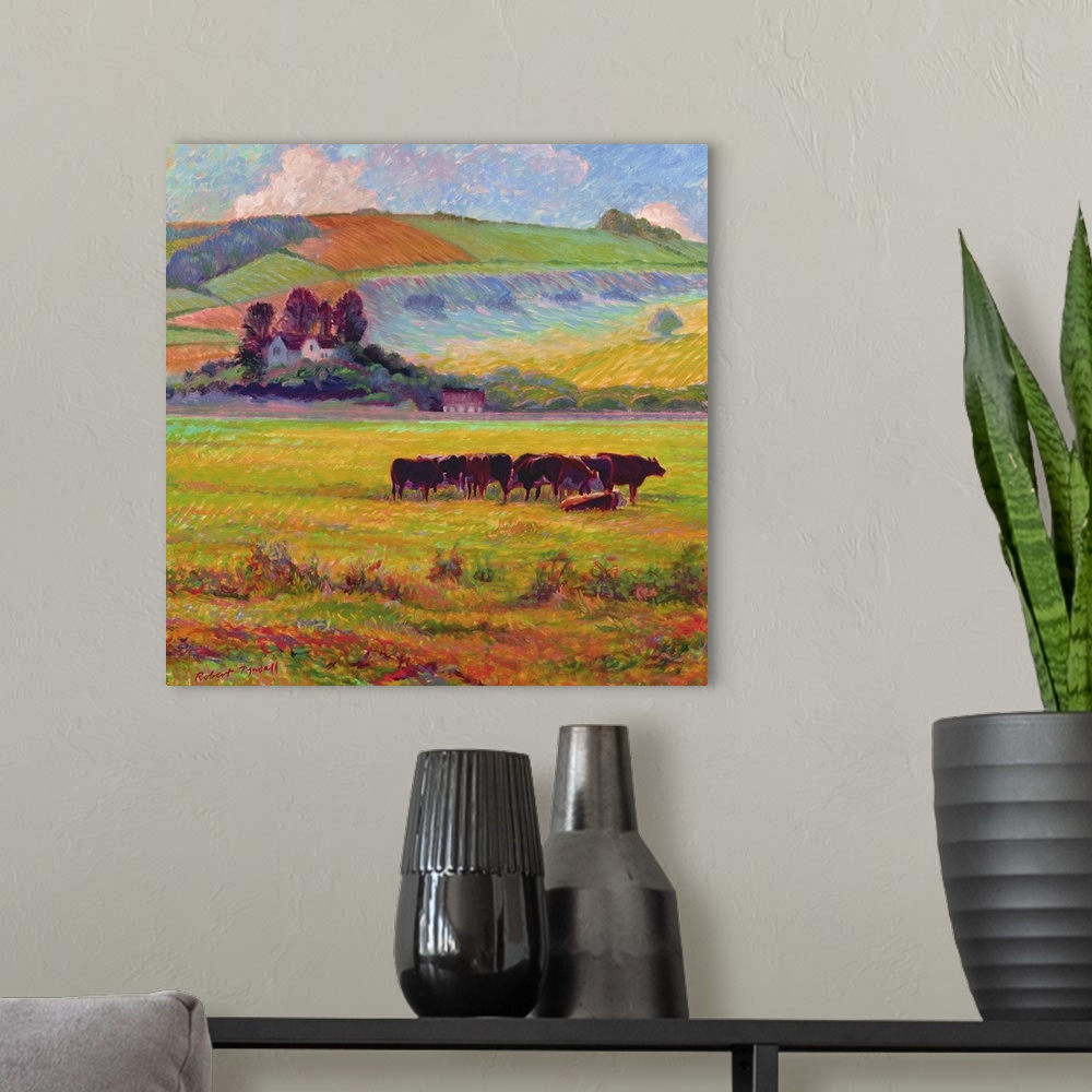 A modern room featuring Evening Cattle, Cuckmere Valley, Sussex