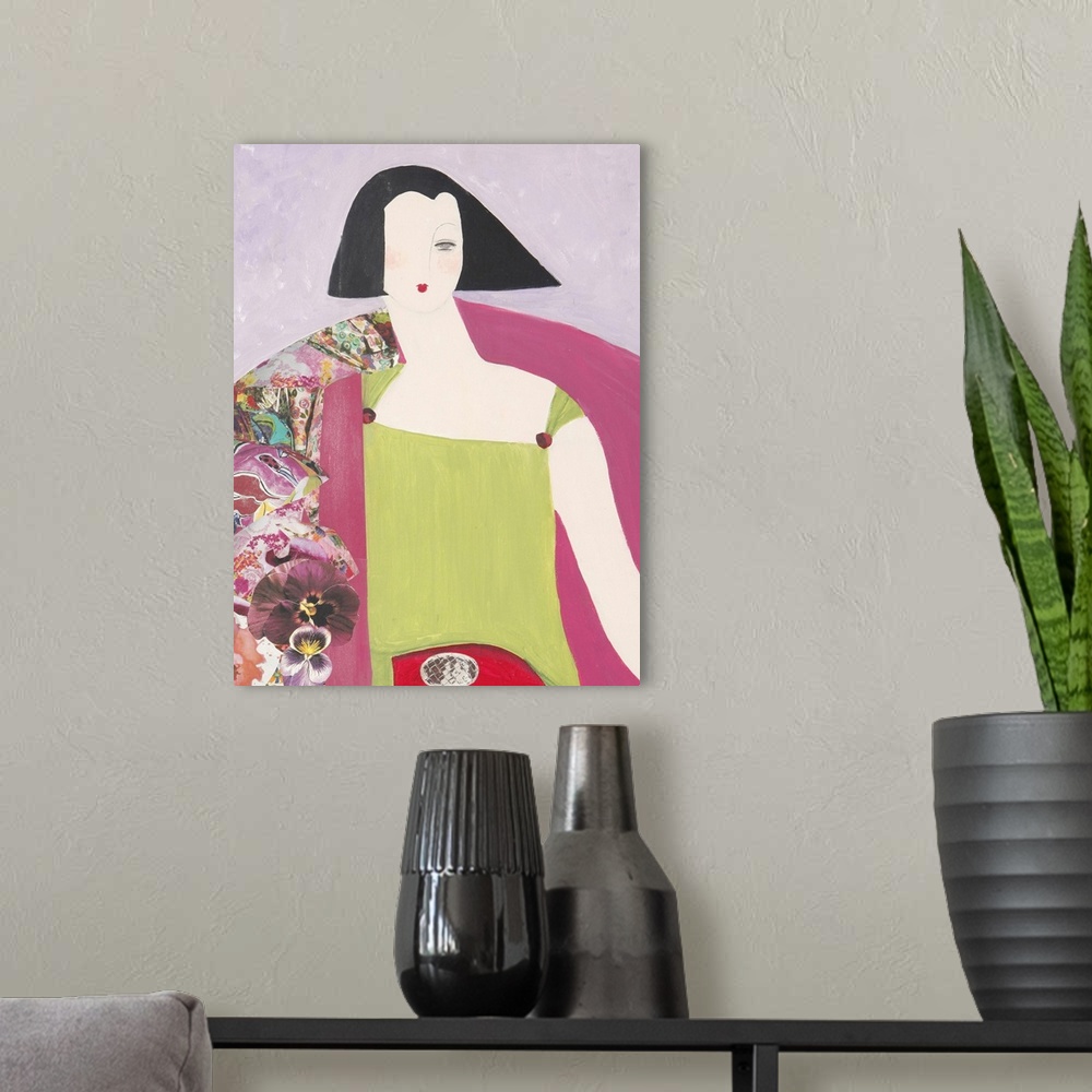 A modern room featuring Contemporary fashion artwork.