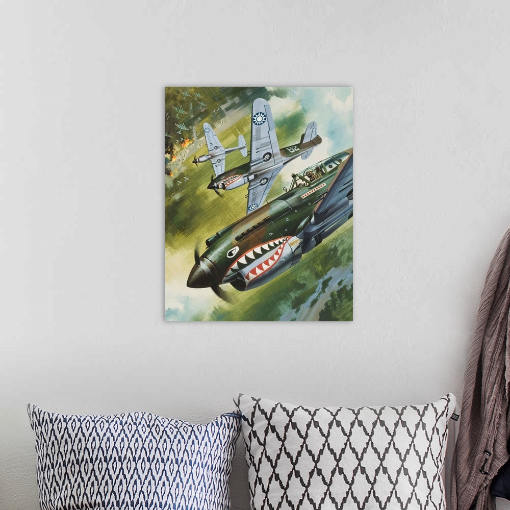 A bohemian room featuring Famous Aircraft and Their Pilots: The Curtiss P.40 -- Major Chennault.