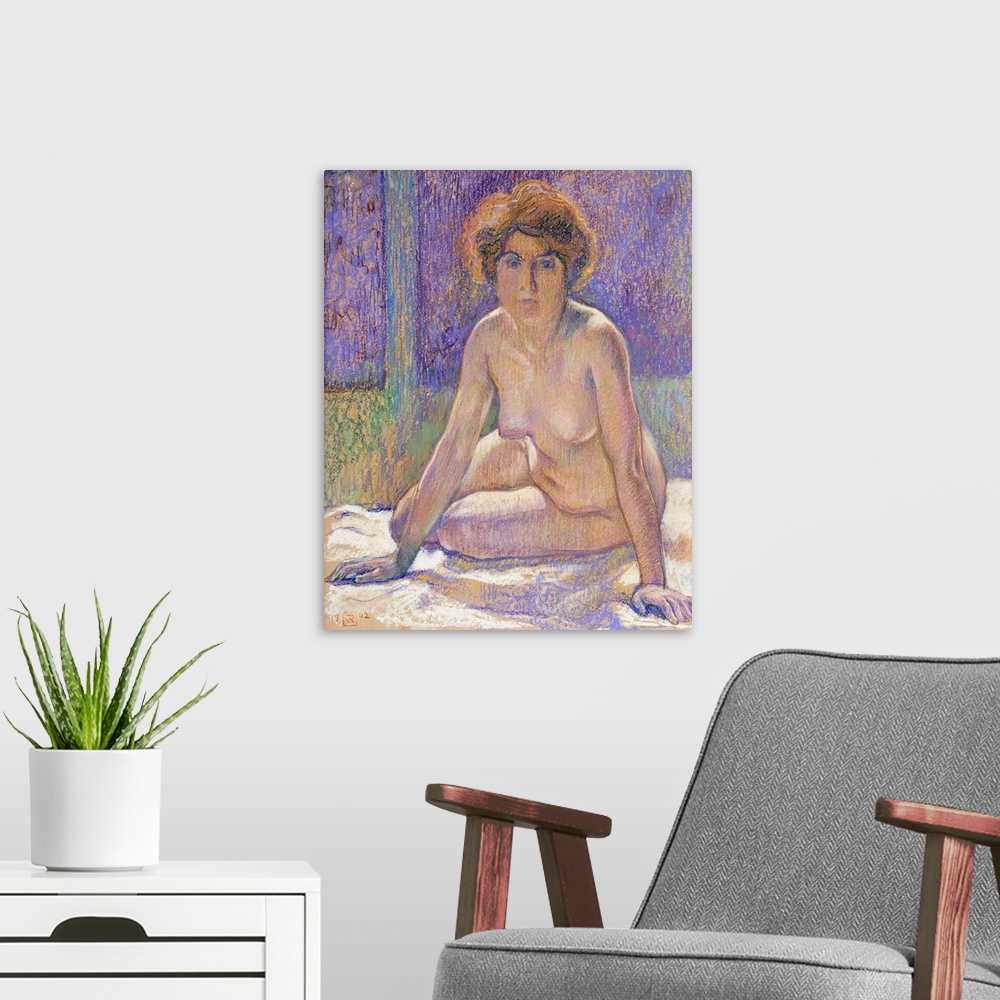A modern room featuring Femme Nue Assise