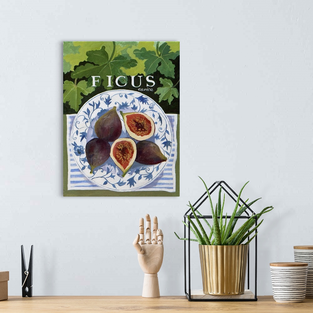 A bohemian room featuring Contemporary painting of a plate with figs.