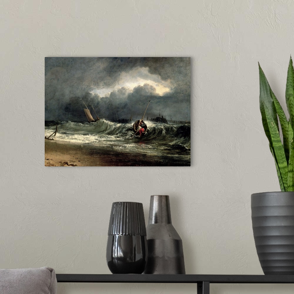 A modern room featuring SOU80752 Credit: Fishermen upon a lee-shore in squally weather (oil on canvas) by Joseph Mallord ...