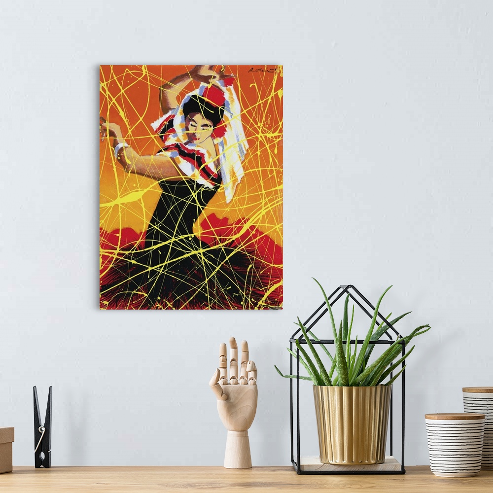 A bohemian room featuring Contemporary painting of a Flamenco dancer.