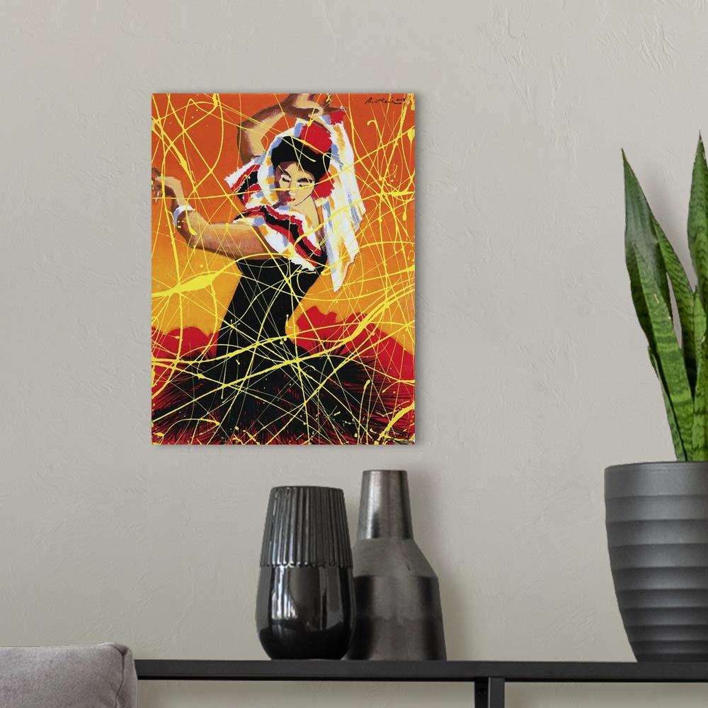 A modern room featuring Contemporary painting of a Flamenco dancer.