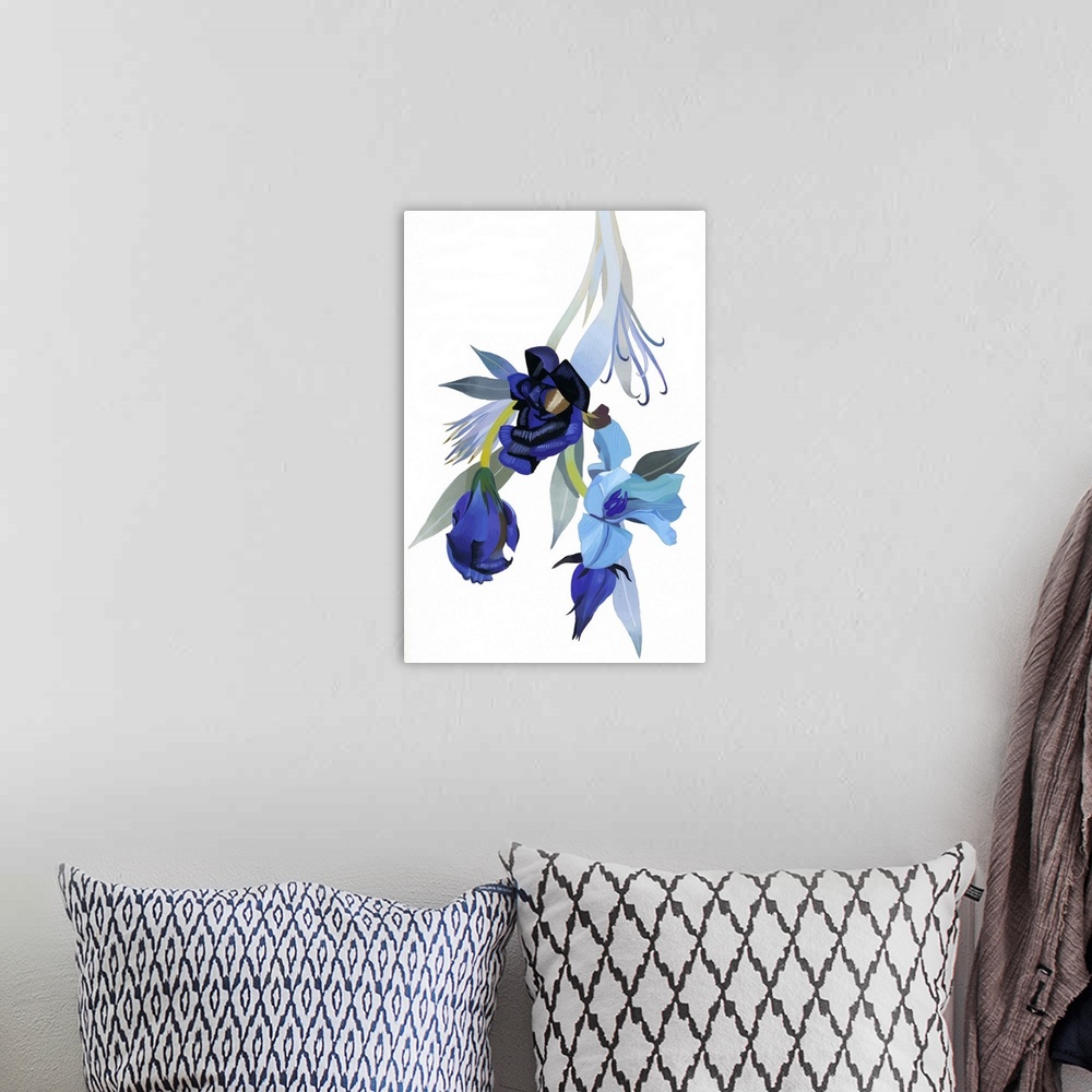 A bohemian room featuring Flower Drawn With Blue Tone