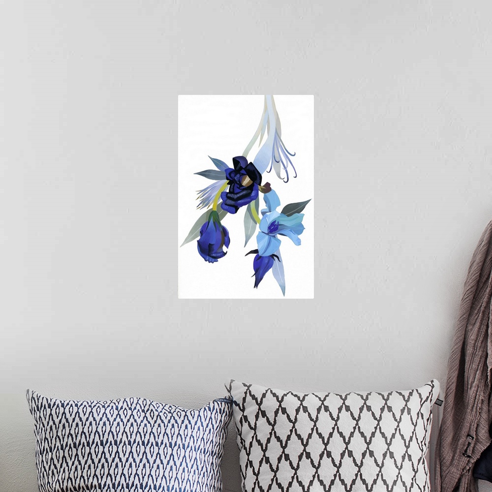 A bohemian room featuring Flower Drawn With Blue Tone