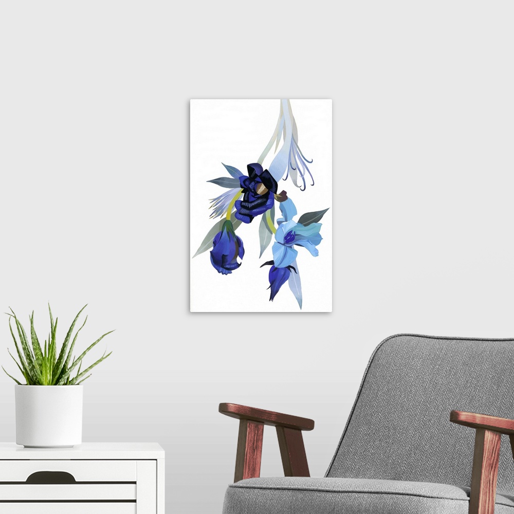 A modern room featuring Flower Drawn With Blue Tone