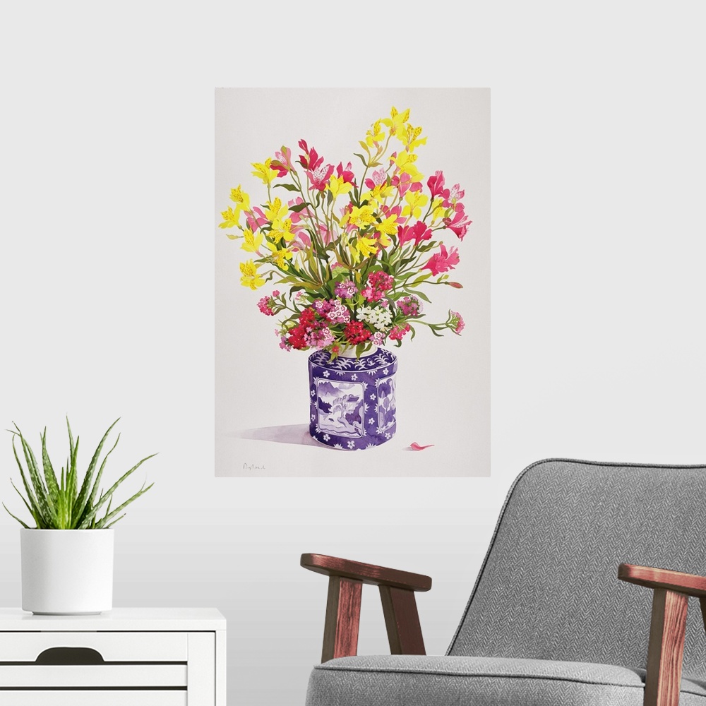 A modern room featuring Flowers in a Chinese Jar