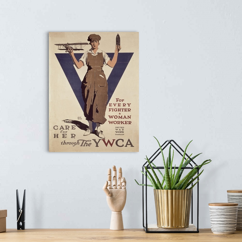A bohemian room featuring XTD75419 "For Every Fighter a Woman Worker", 1st World War YWCA propaganda poster  by Treidler, A...