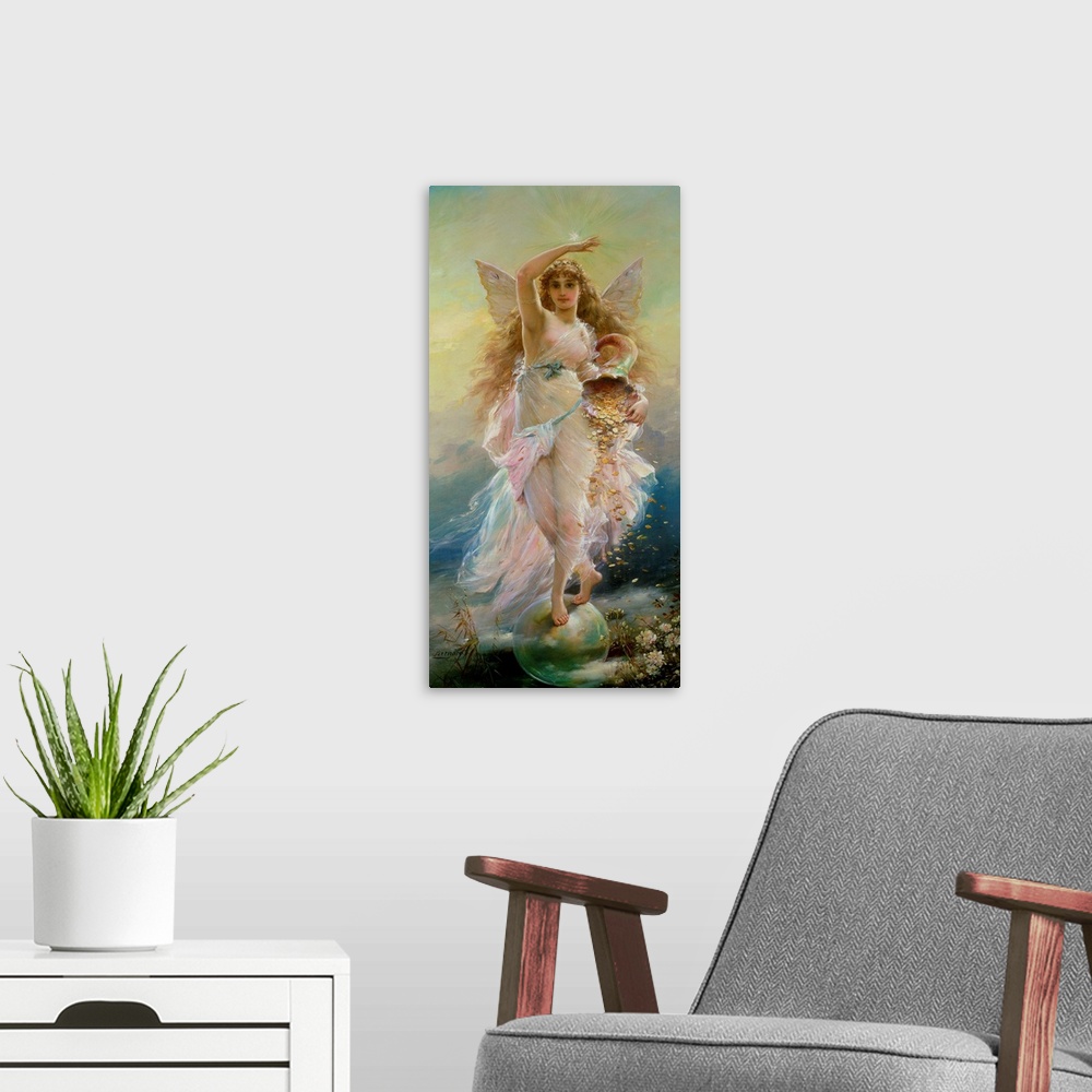 A modern room featuring Roman goddess of good fortune and happiness;