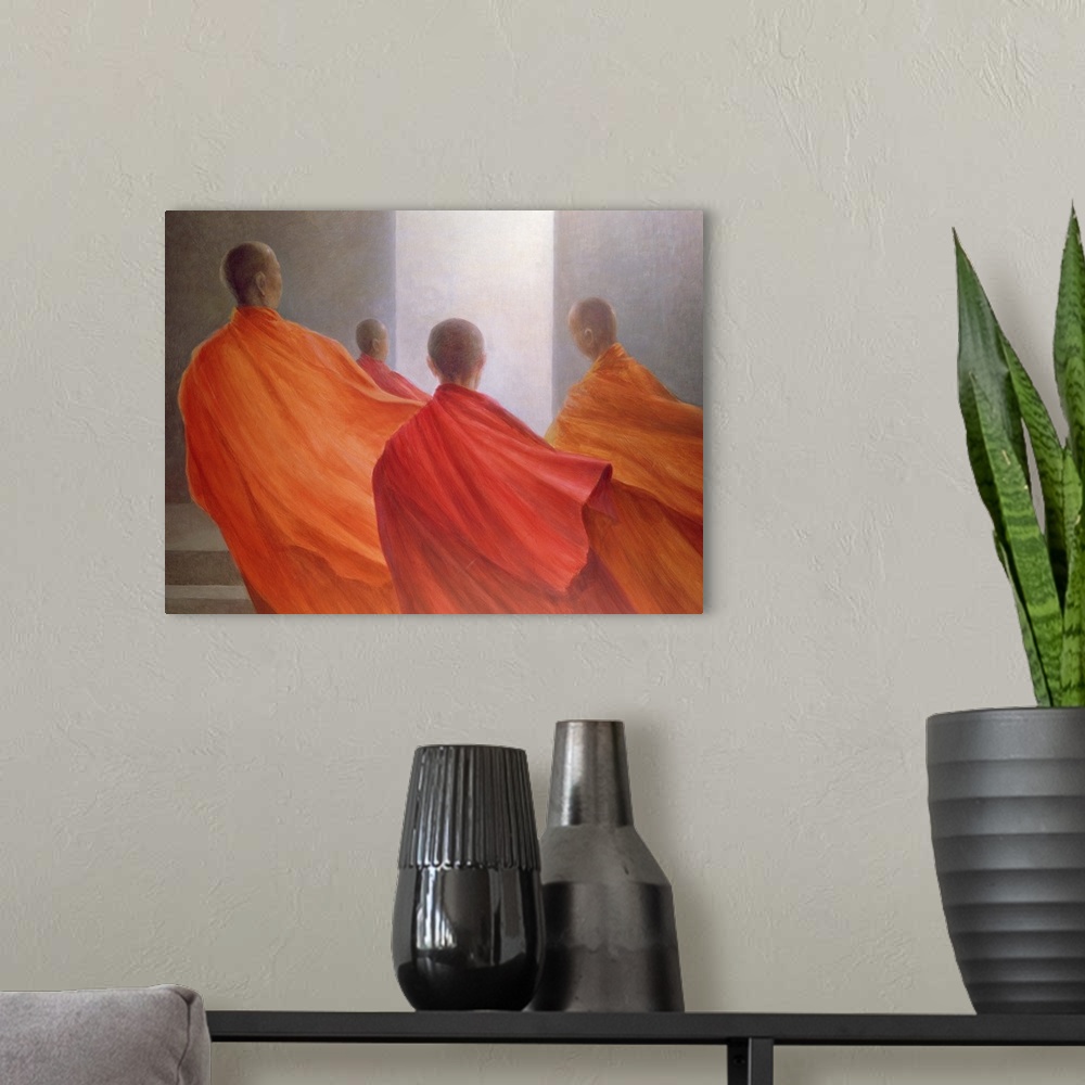 A modern room featuring Four Monks on Temple Steps