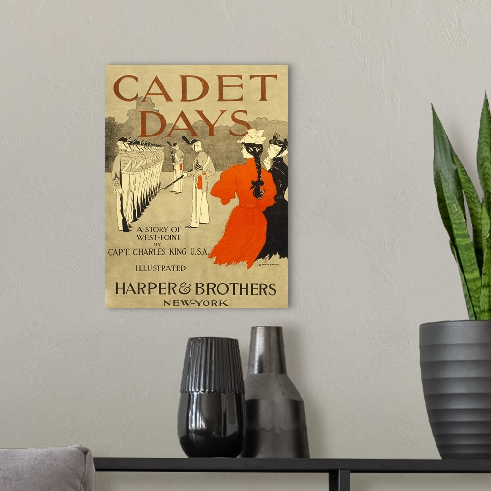 A modern room featuring Front Cover for Cadet Days, by Capt. Charles King U. S. A. , pub. New York, 1894, colour lithogra...