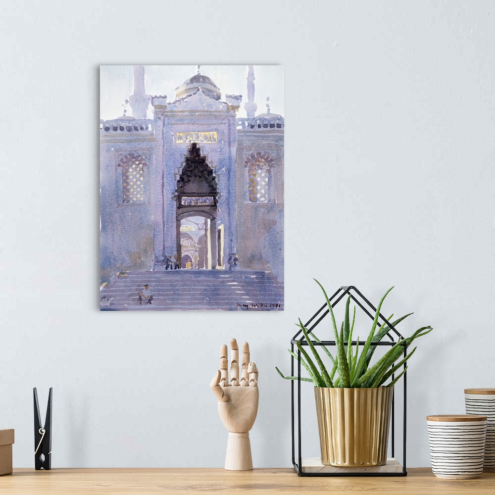 A bohemian room featuring LUW131354 Gateway to The Blue Mosque, 1991 (w/c on paper) by Willis, Lucy (Contemporary Artist); ...