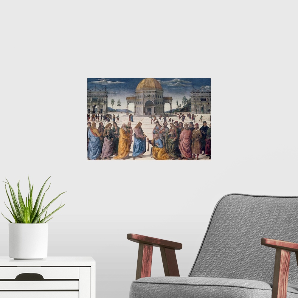A modern room featuring XZL52888 Giving of the Keys to St. Peter, from the Sistine Chapel, 1481 (fresco)  by Perugino, Pi...
