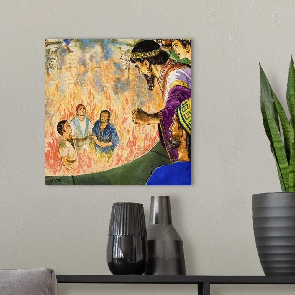 A modern room featuring God's Angels: The Angel in the Furnace. Original artwork for illustration on p9 of Treasure issue...