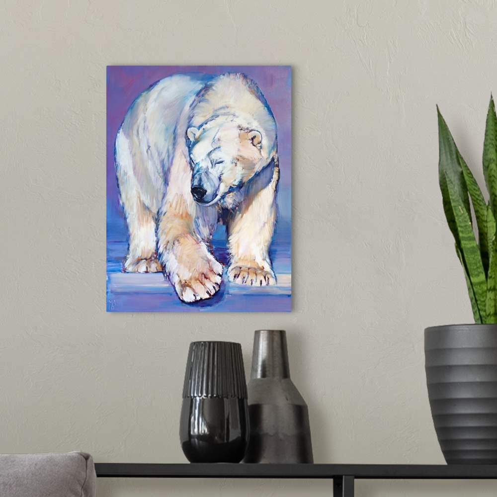 A modern room featuring Great White Bear, 2016, originally oil on canvas.
