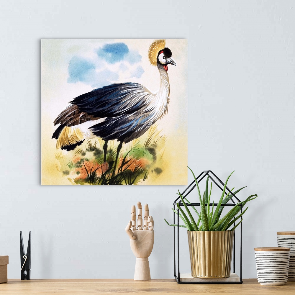 A bohemian room featuring Crowned Crane