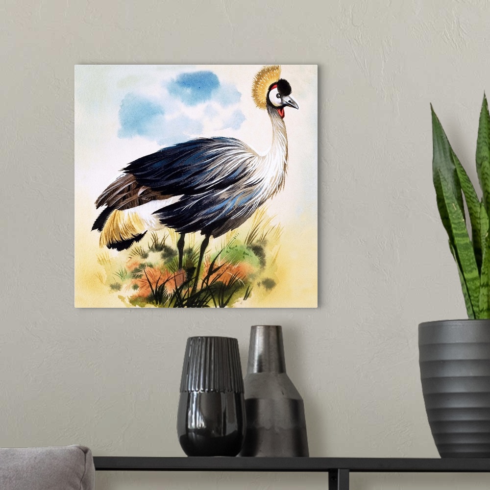 A modern room featuring Crowned Crane