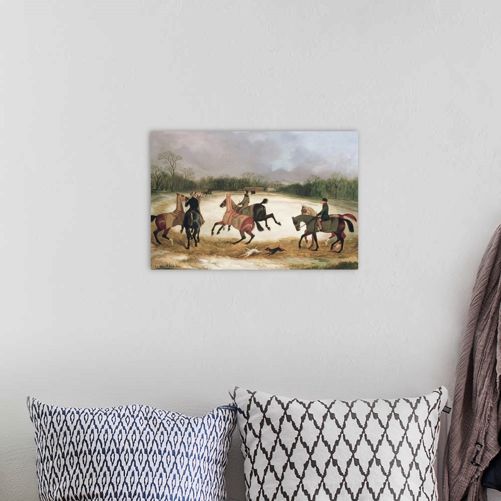 A bohemian room featuring BAL7198 Grooms exercising racehorses (oil on canvas)  by Dalby, David of York (1780-1849); Roy Mi...
