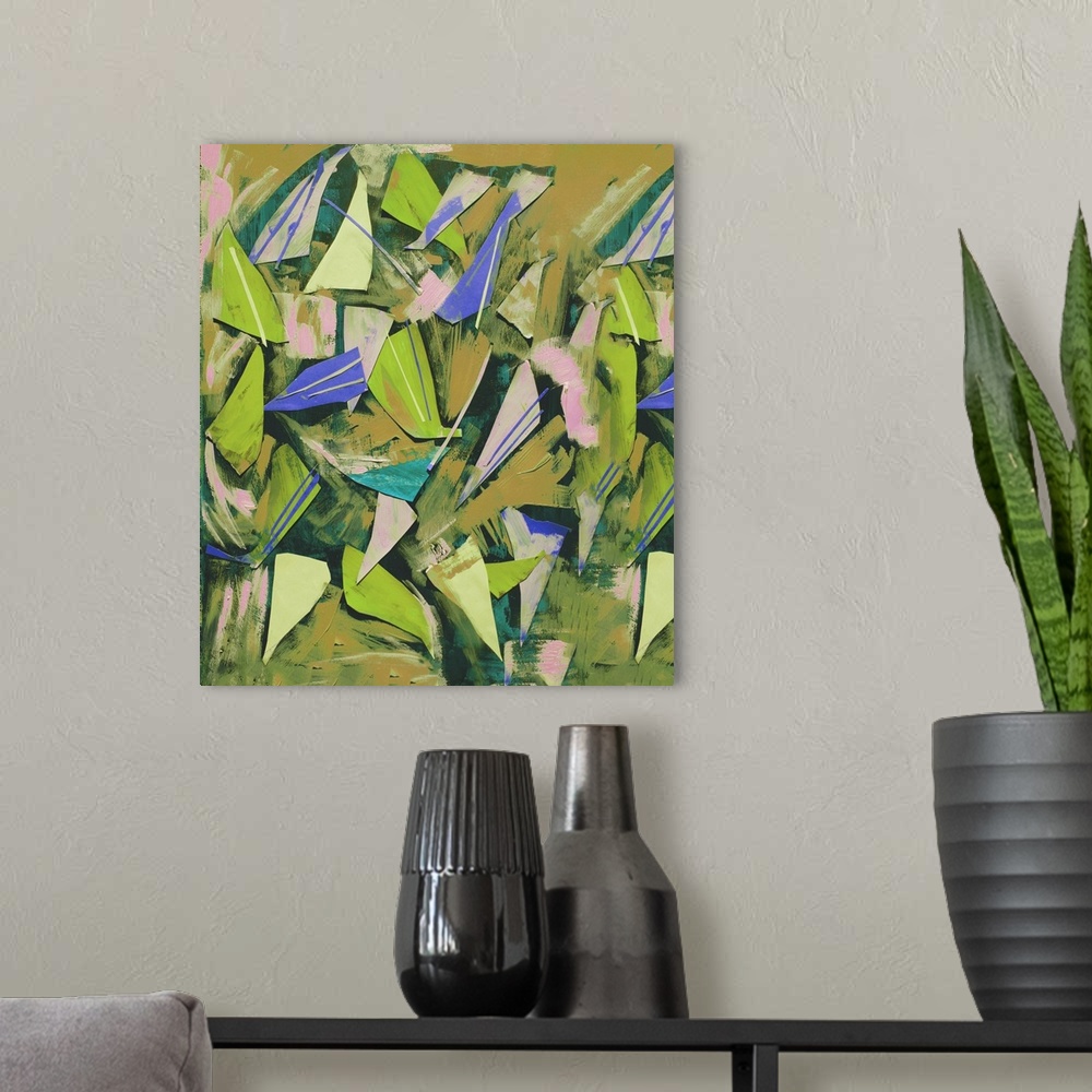 A modern room featuring Originally collage on paper.