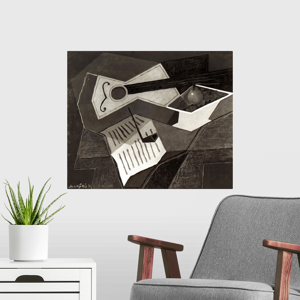 A modern room featuring Guitar and Fruit bowl, 1926