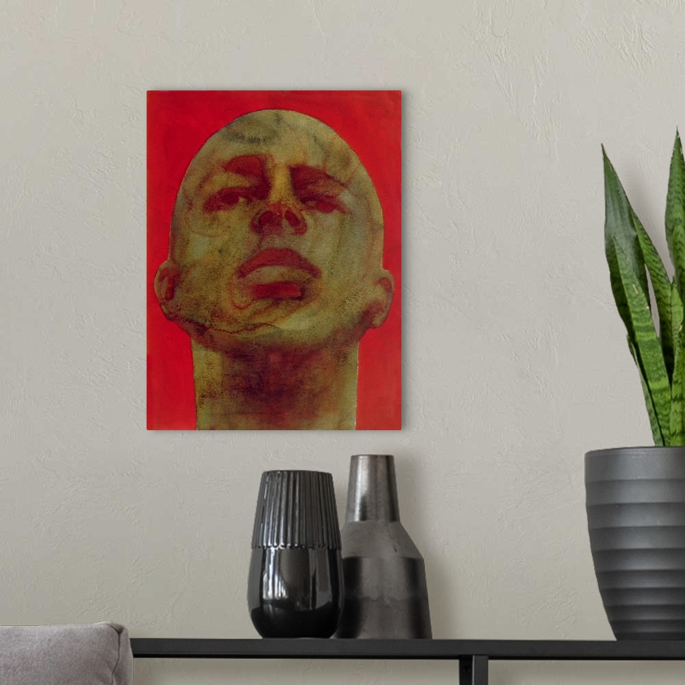 A modern room featuring Contemporary watercolor portrait of a man.