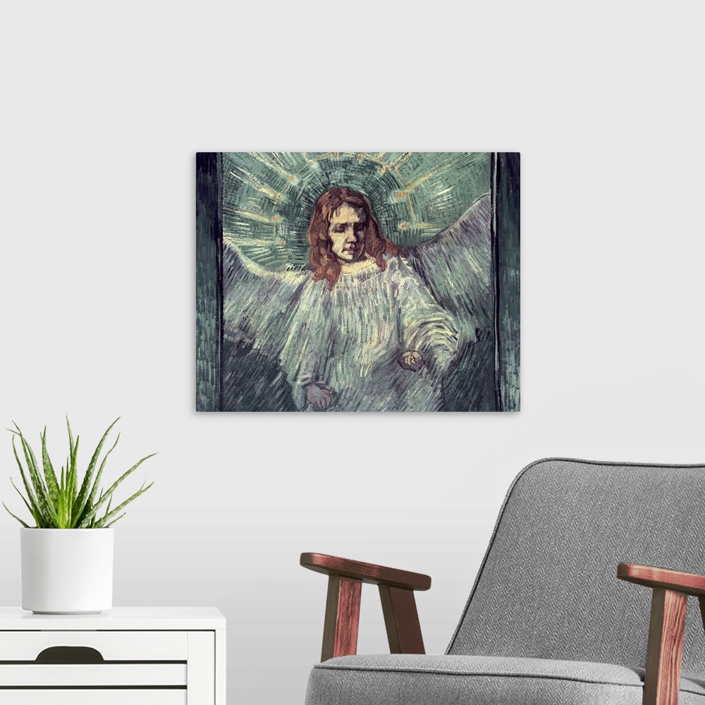 A modern room featuring BAL5741 Head of an Angel, after Rembrandt, 1889 (oil on canvas)  by Gogh, Vincent van (1853-90); ...