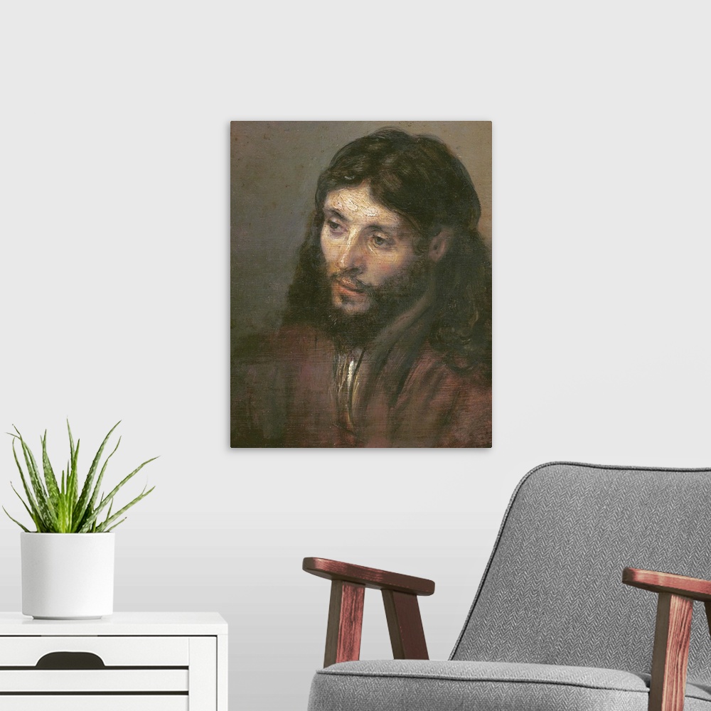 A modern room featuring Head of Christ, c. 1648, oil on canvas.  By Rembrandt van Rijn (1606-69).