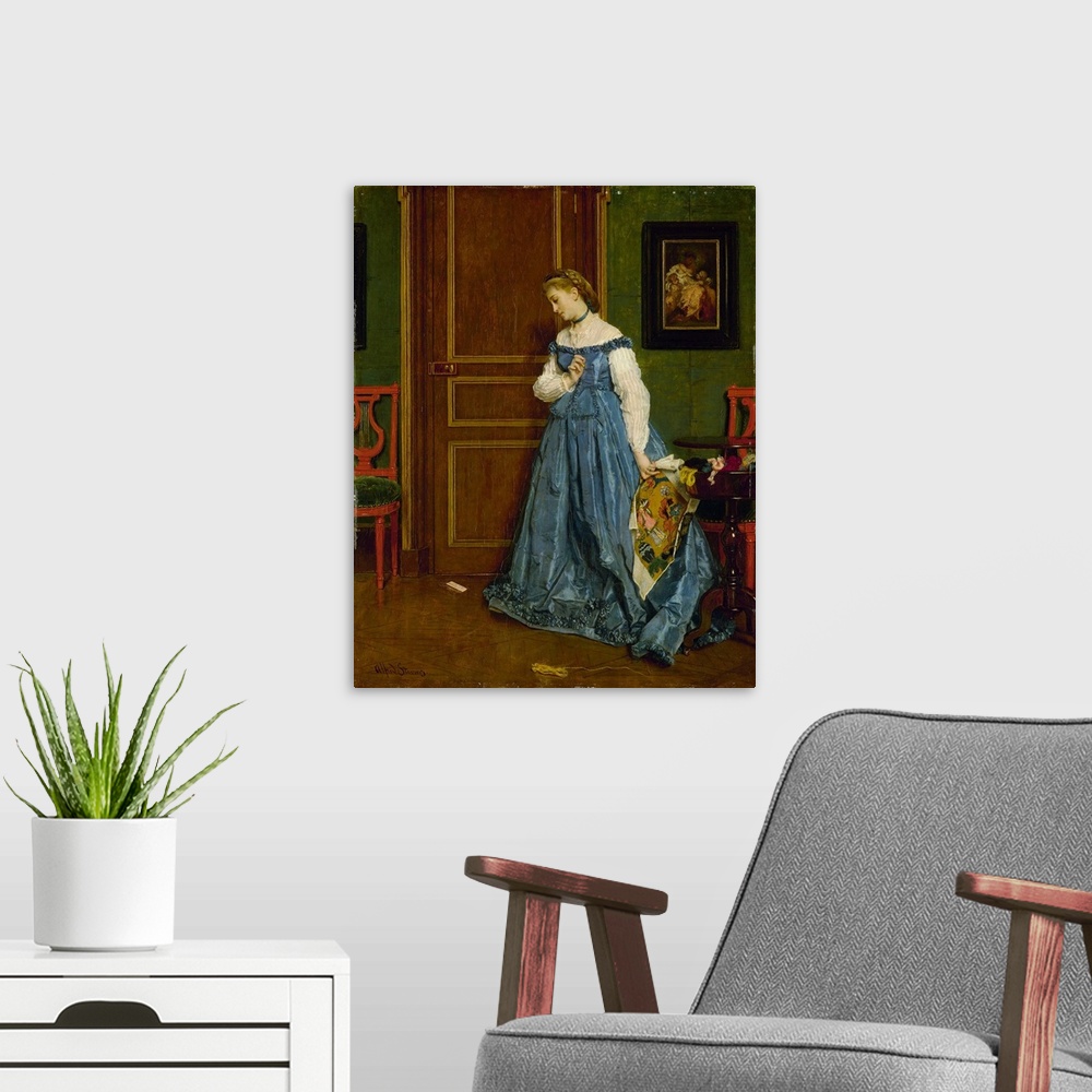 A modern room featuring Hesitation, possibly Madame Monteaux, c.1867, oil on panel.