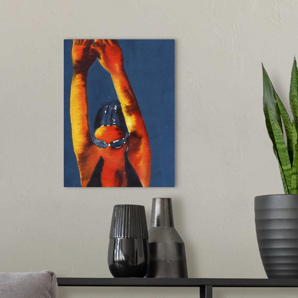 A modern room featuring Contemporary figurative art of a diver with arms raised.