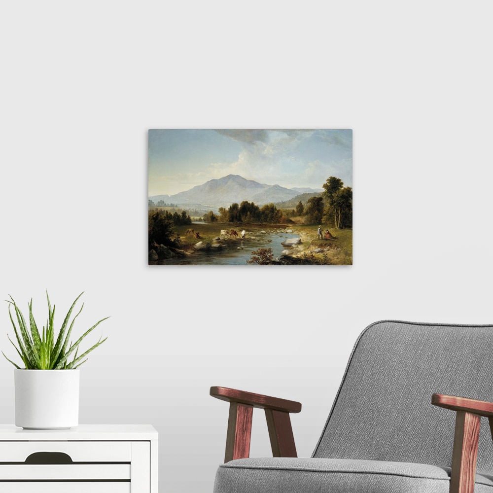 A modern room featuring Originally oil on canvas. Panorama painted from a location near present day Boiceville, NY.   Muc...