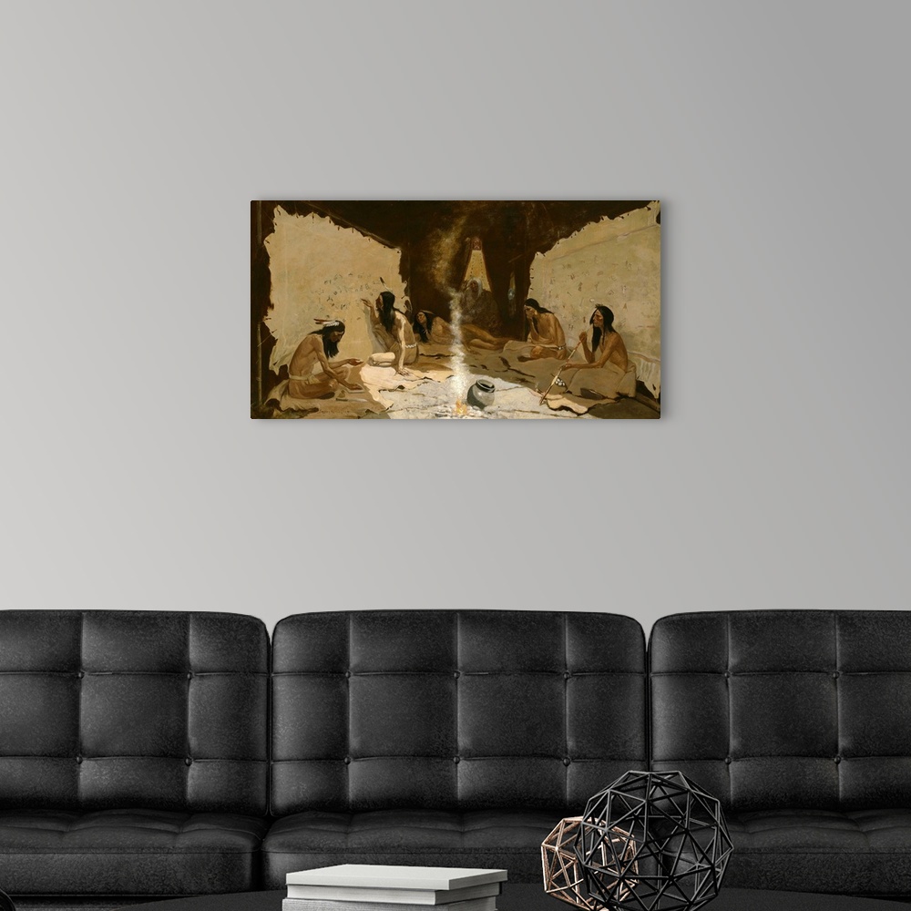 A modern room featuring Historians of the Tribe, 1890-99, oil on canvas.