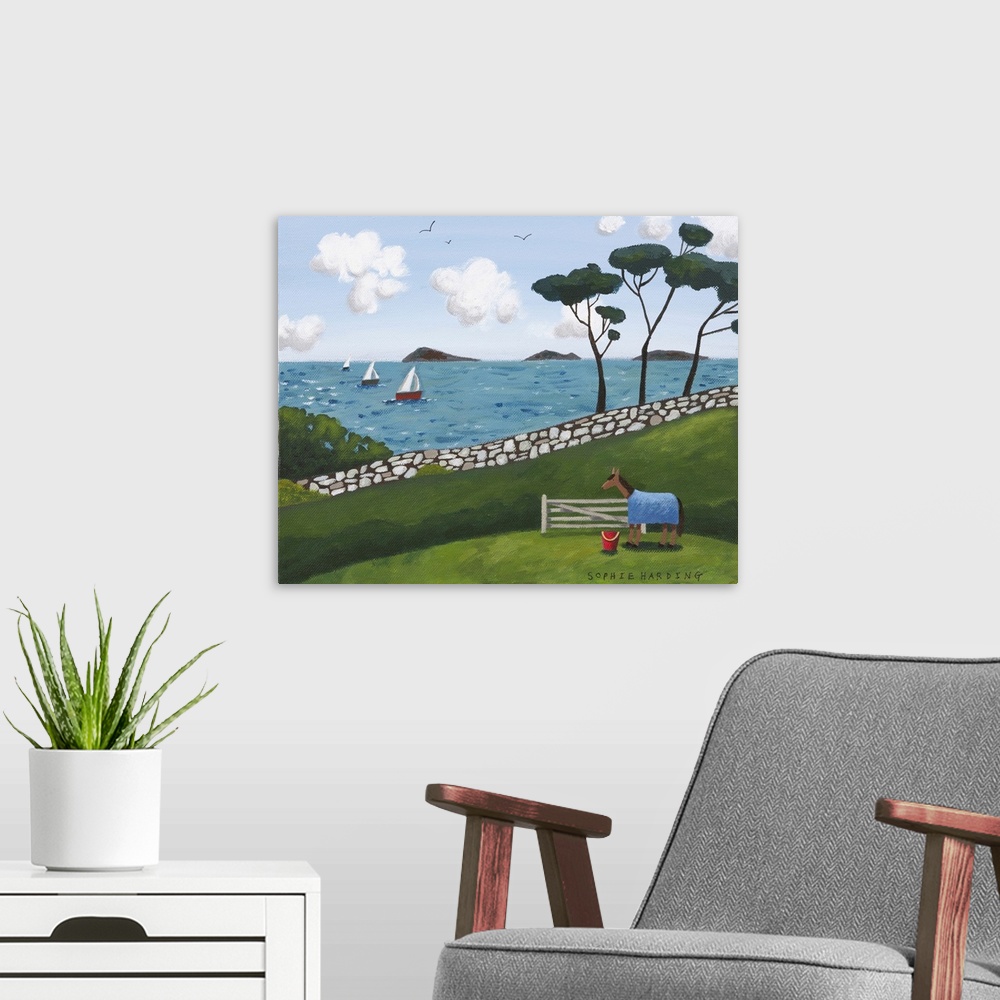 A modern room featuring Horse, Gate And Sailing Boat