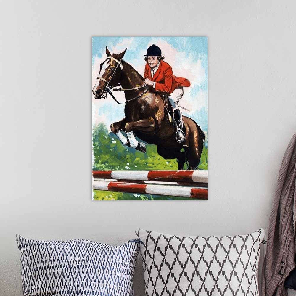A bohemian room featuring Horse jumping.