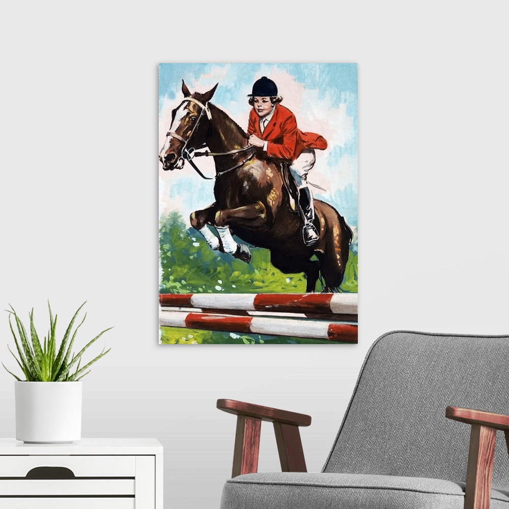 A modern room featuring Horse jumping.
